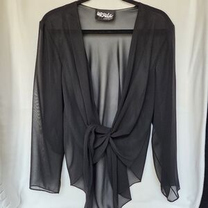 Ursula Of Switzerland  Black Sheer Women's Top Open Front Jacket Topper Medium
